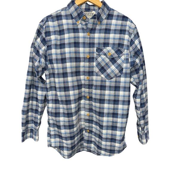 Duluth Trading Men’s Button Down Shirt Blue Plaid Flannel Slim Fit Cotton Medium - Picture 1 of 8